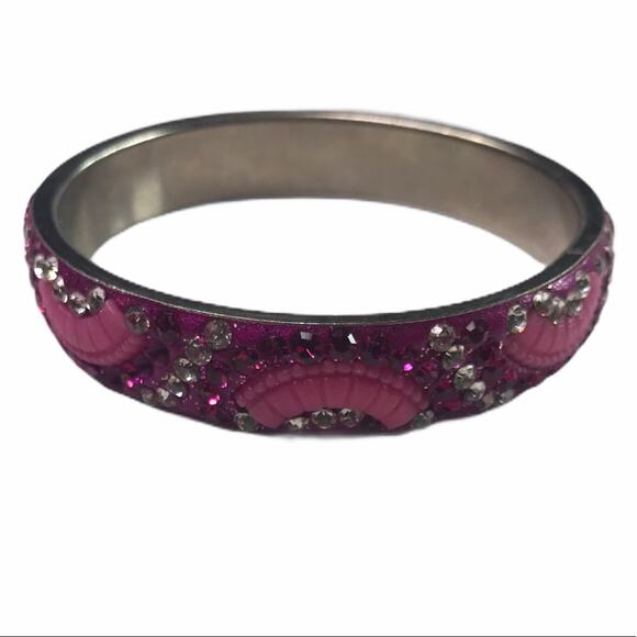 Vintage Bangle Bracelet Clear and Pink Rhinestones - Picture 5 of 9
